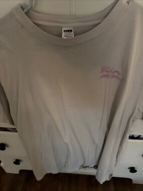 PINK Victoria's Secret Short Sleeve Tee in Light Beige with Pink Script